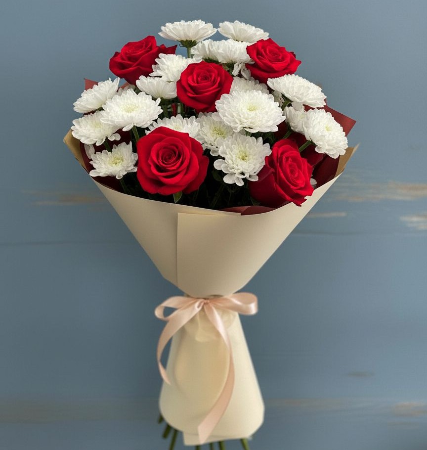 Букет цветов из: Розы и Хризантемы в Дровяной