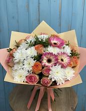Букет цветов из:  Розы, Герберы и Хризантемы #REPLACE_PRED# Дровяной