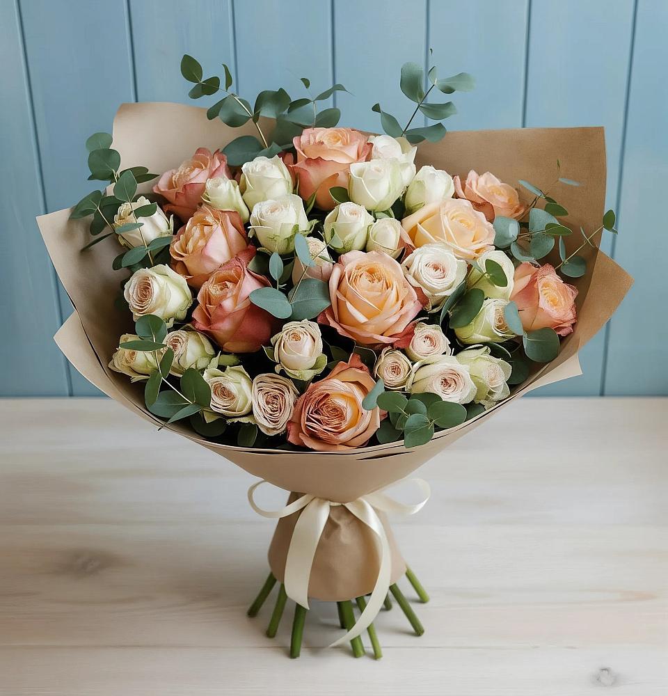 Букет цветов из: Альстромерии и Розы в Дровяной