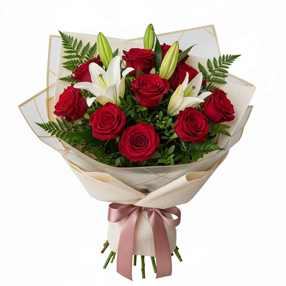 Букет цветов из: Лилии и Розы в Дровяной