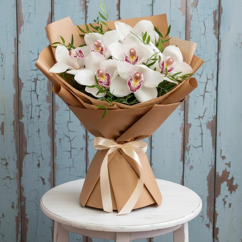 Букет цветов из: Орхидеи и Розы в Дровяной