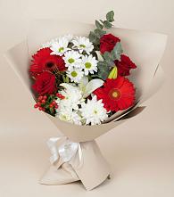 Букет цветов из:  Розы, Хризантемы, Герберы и Лилии в Дровяной