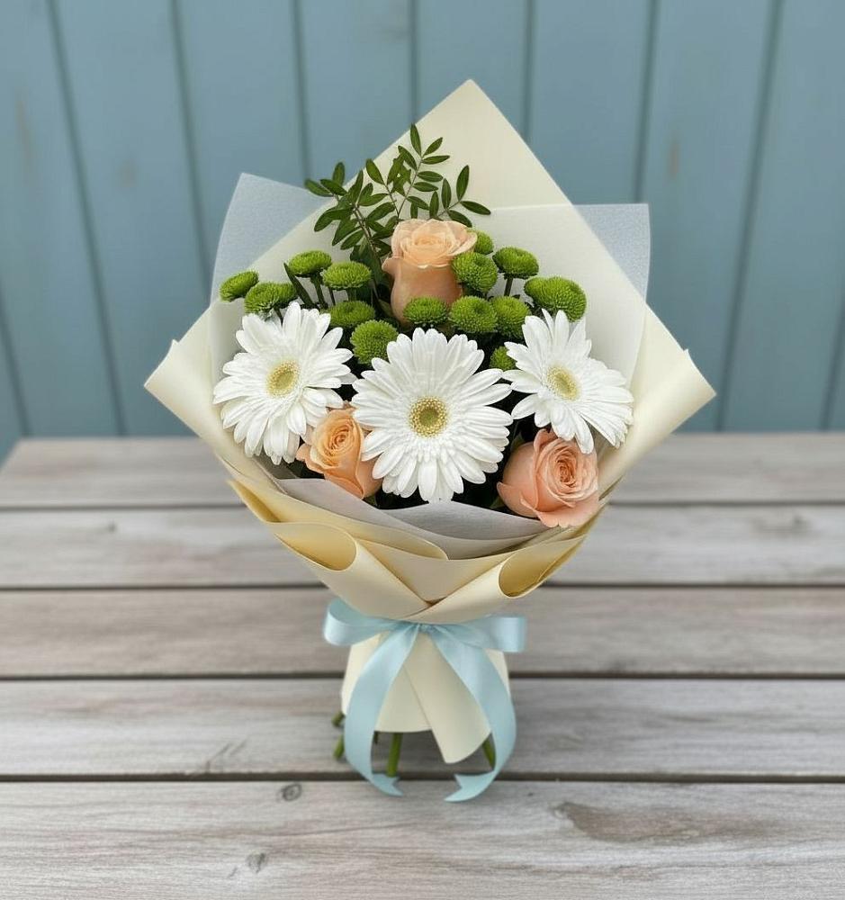 Букет цветов из: Герберы, Розы и Хризантемы в Дровяной