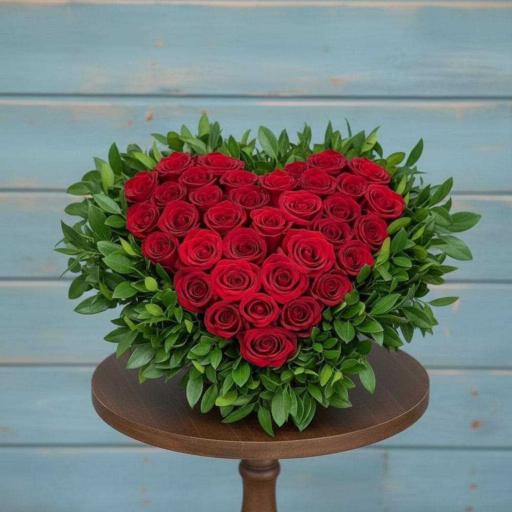 Цветочная композиция из Розы в виде сердца в Дровяной