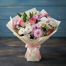 Букет цветов из:  Хризантемы, Альстромерии и Розы в Дровяной