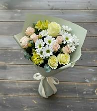 Букет цветов из:  Альстромерии, Розы и Хризантемы в Дровяной